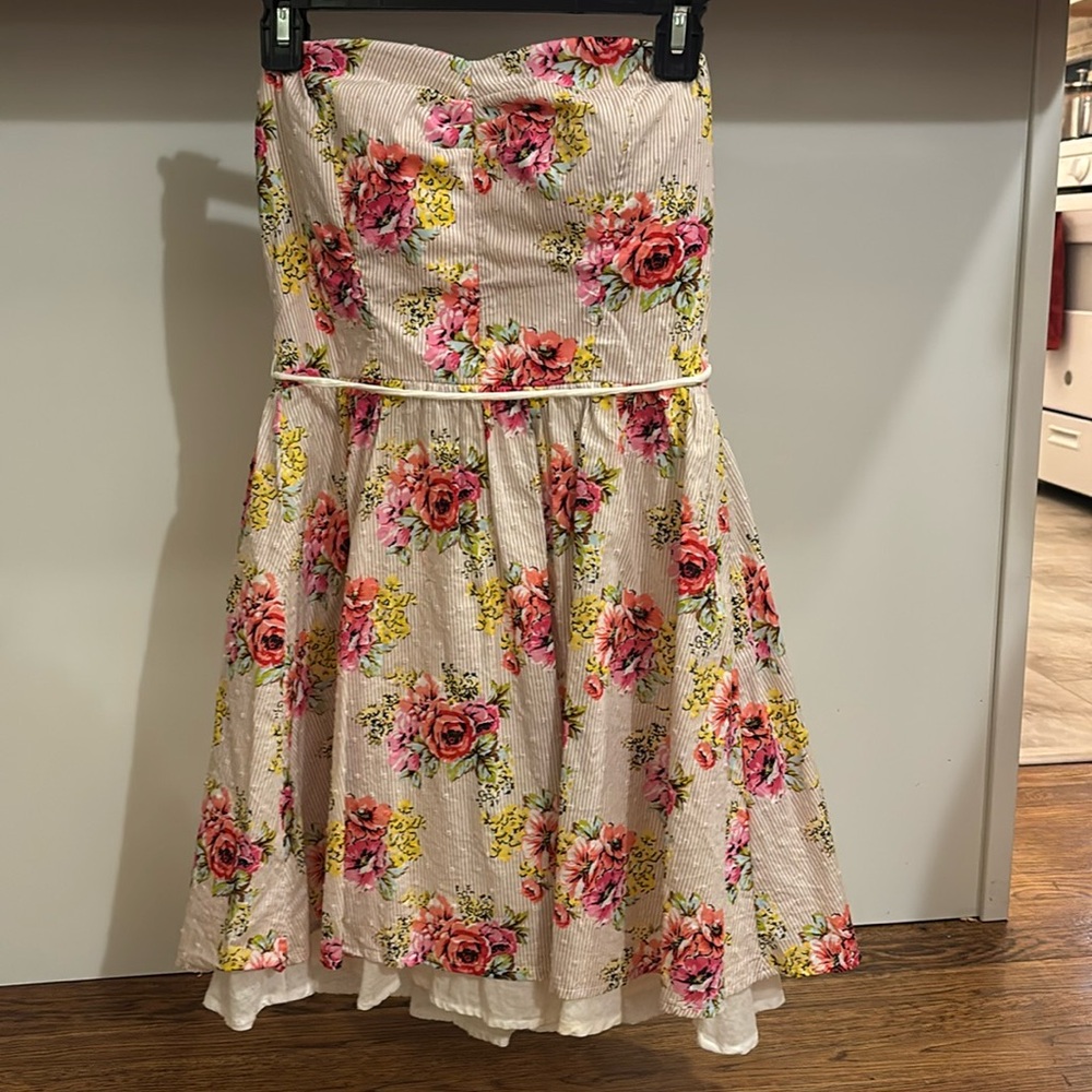 Strapless formal mini floral dress